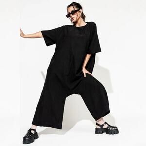 Lala Iykyk Ultra Harem Oversized Jumpsuit size S/M Playsuit Black Wide Leg Y16
